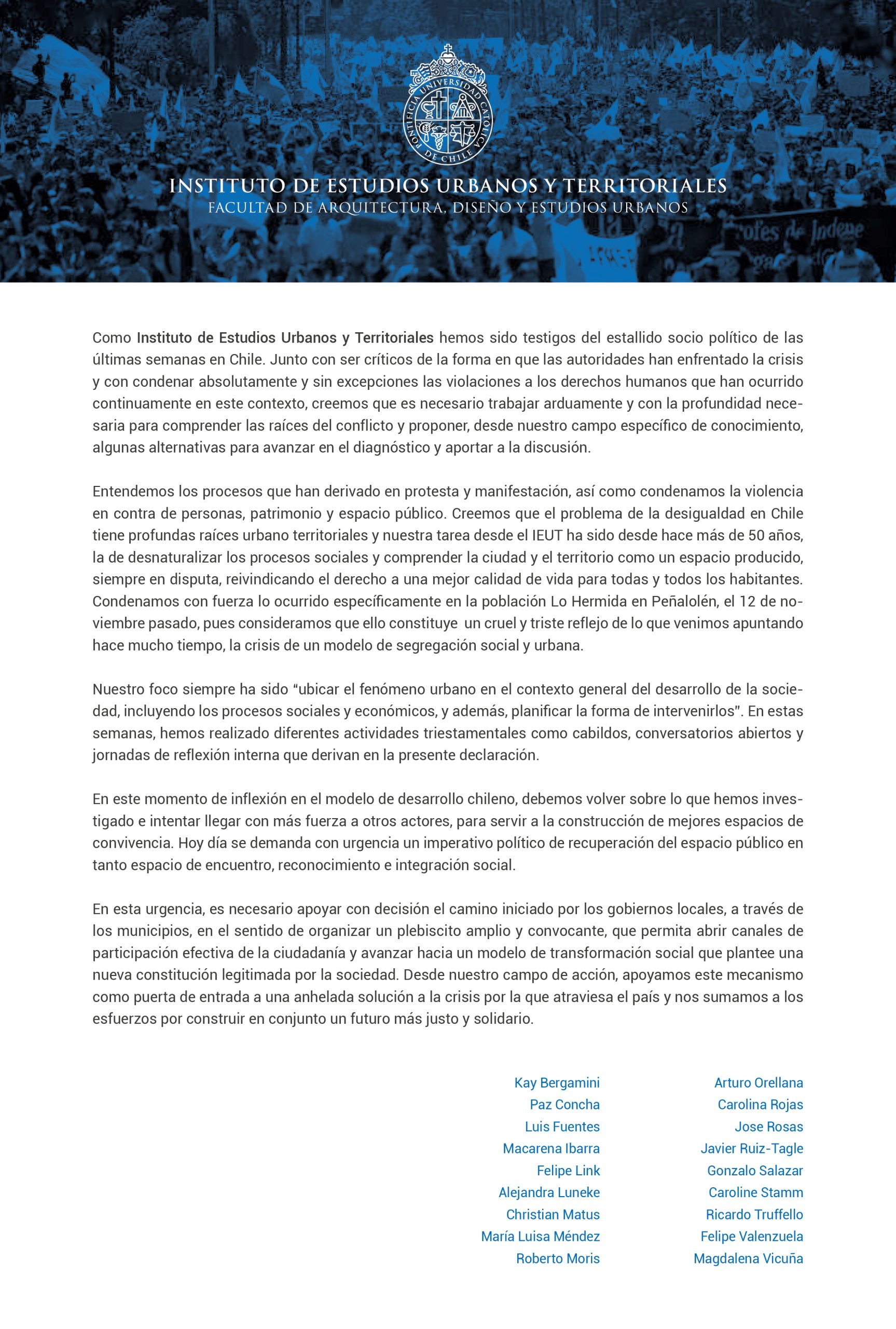 Comunicado Oficial Académicos/as IEUT-UC