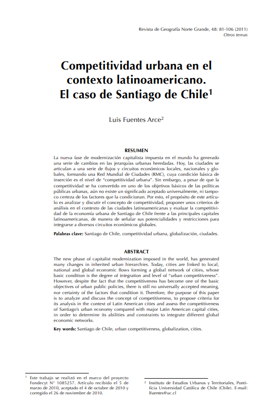 Competitividad urbana en el contexto latinoamericano: El caso de Santiago de Chile.
