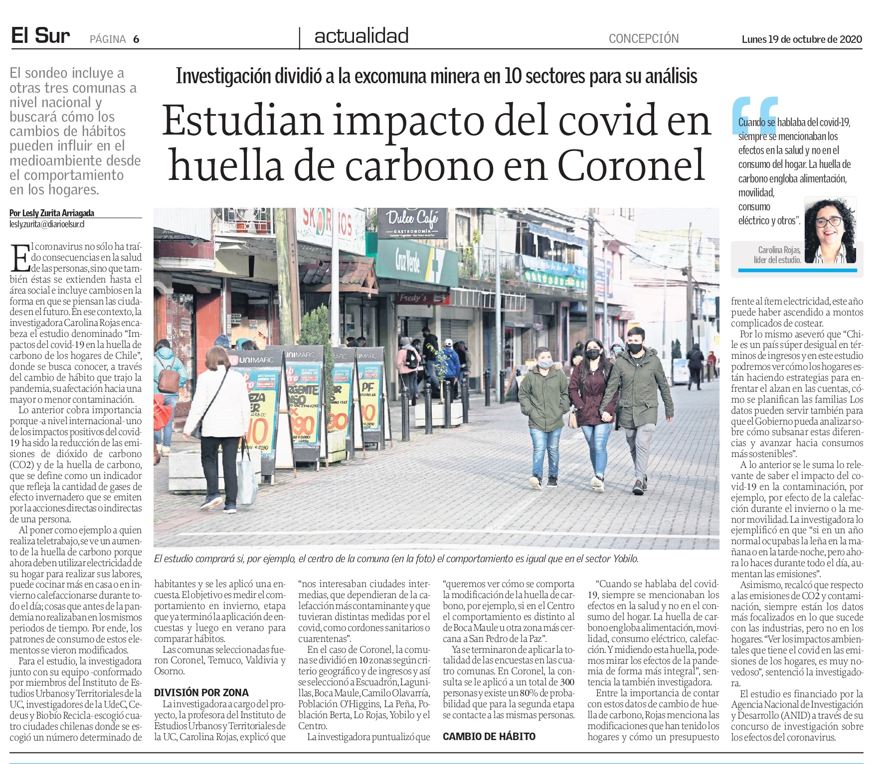 Diario El Sur (Concepción): Estudian impactos del COVID en la huella de carbono en Coronel