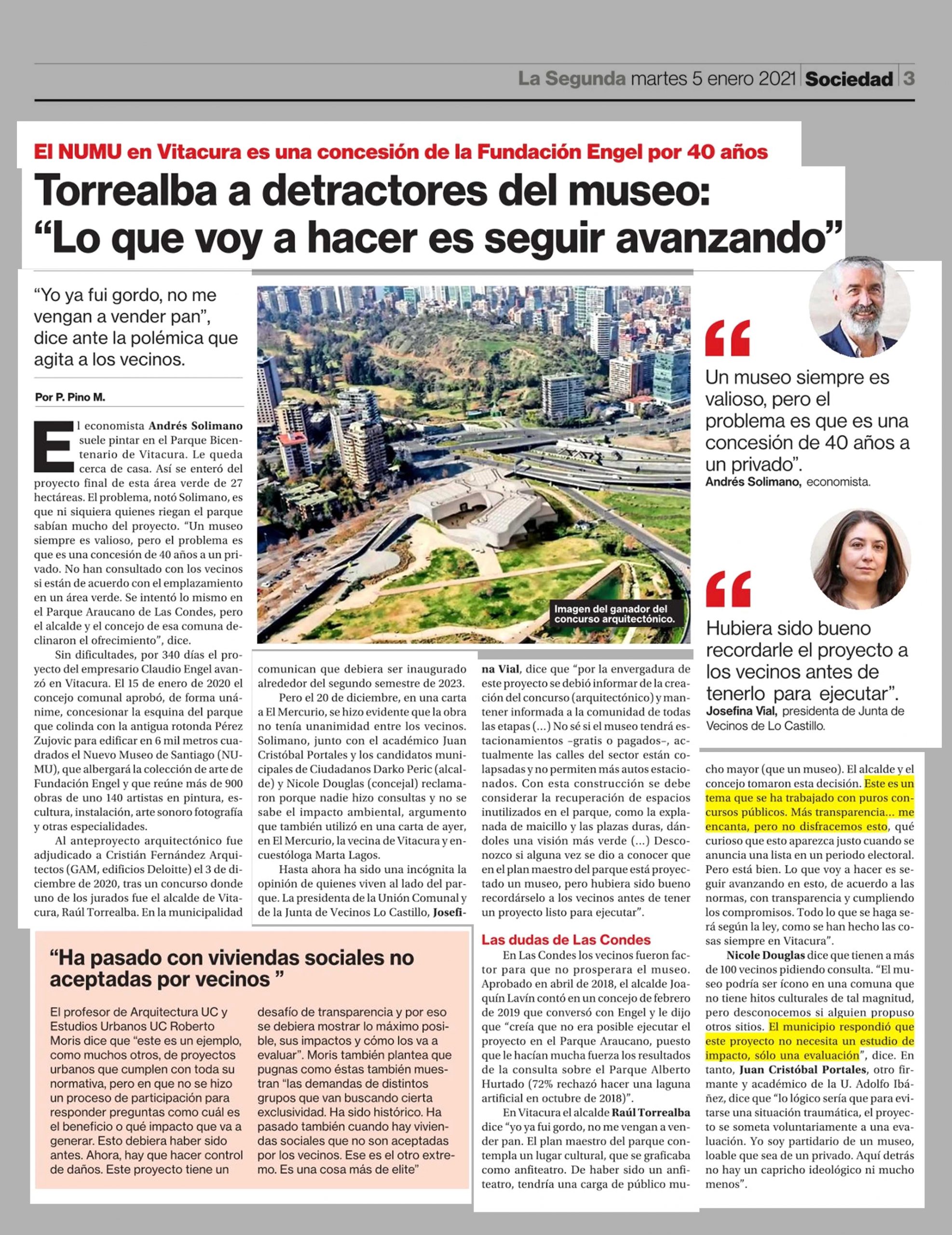 La Segunda: crece polémica por instalación del Nuevo Museo de Santiago (NUMU) en Vitacura