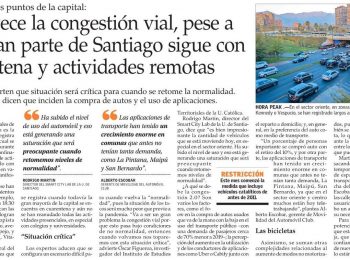 Reaparece la congestión vial, pese a que gran parte de Santiago sigue con cuarentena y actividades remotas