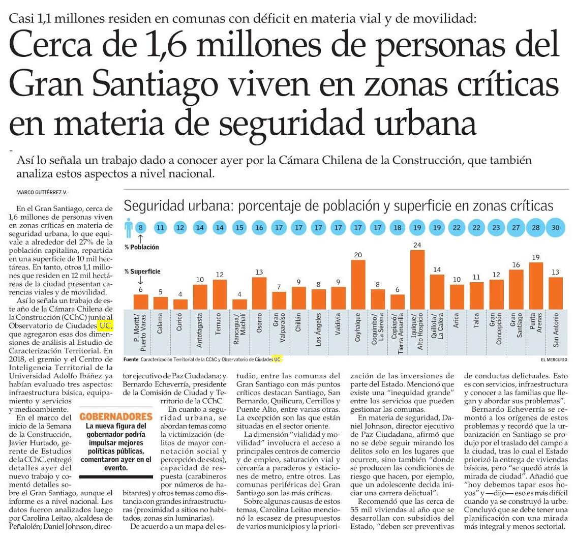 El Mercurio: Cerca de 1, 6 millones de personas del Gran Santiago viven en zonas críticas en materia de seguridad urbana
