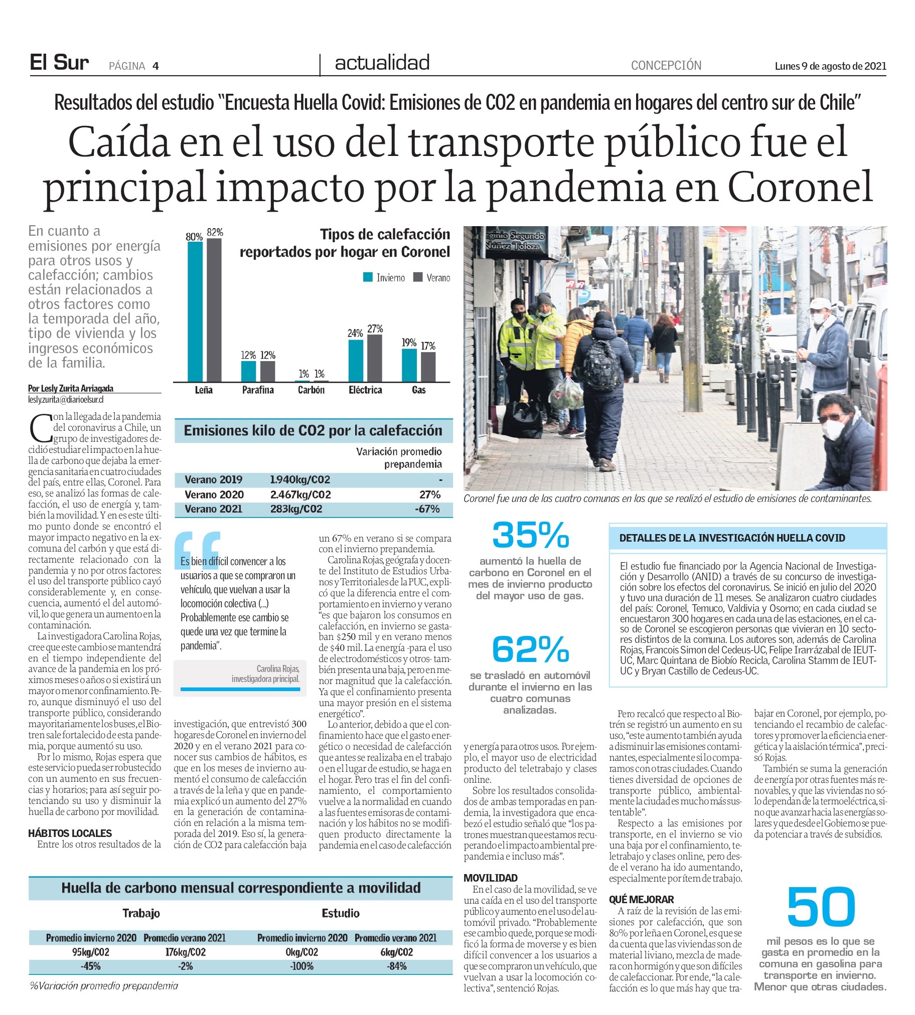 Diario El Sur (Concepción): Caída en el uso del transporte público fue el principal impacto por la pandemia en Coronel