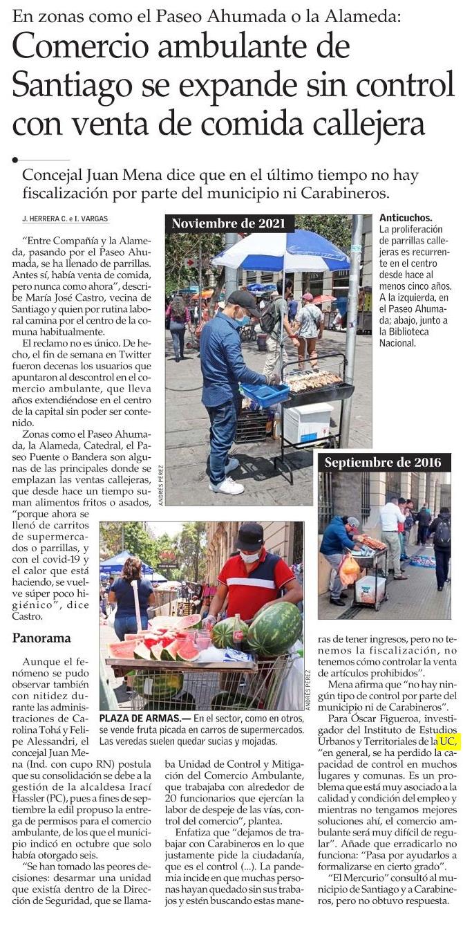 El Mercurio: Comercio ambulante de Santiago se expande sin control con venta de comida callejera