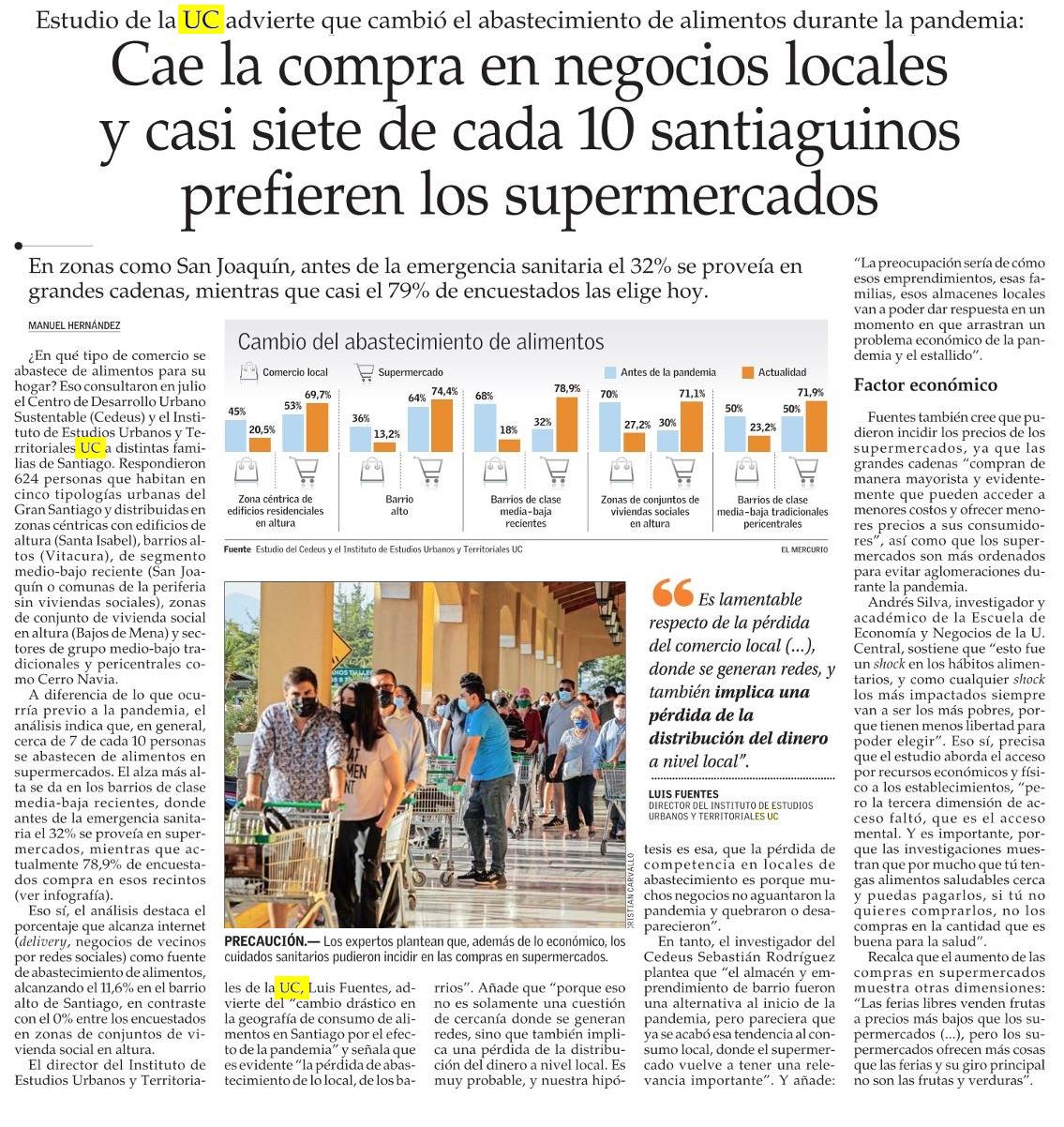 El Mercurio: Cae la compra en negocios locales y casi siete de cada 10 santiaguinos prefieren los supermercados