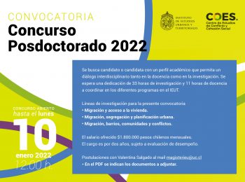 Instituto de Estudios Urbanos y COES lanzan concurso 2022 para Posdoctorado