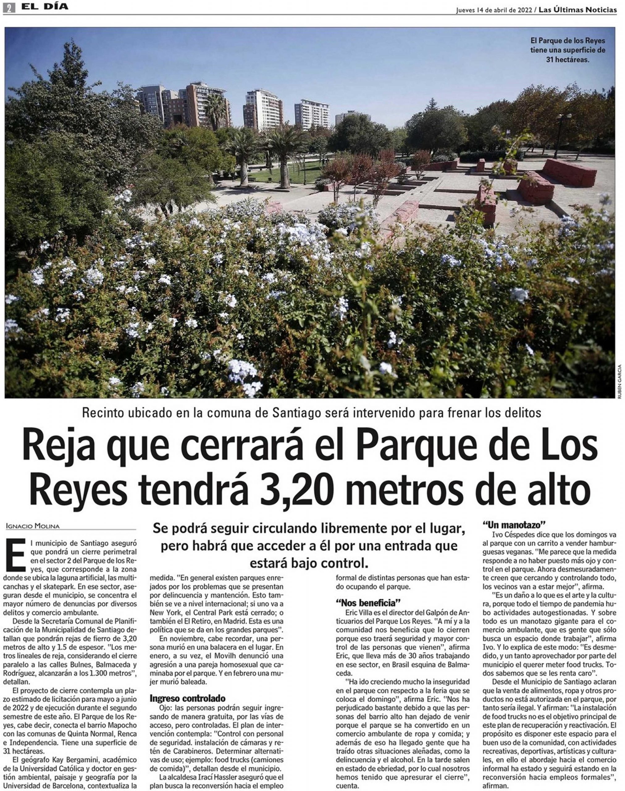 LUN: Reja que cerrará el Parque de Los Reyes tendrá 3,20 metros de alto