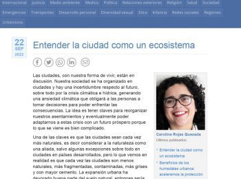 Cooperativa I Carolina Rojas publicó columna de opinión, “Entender la ciudad como un ecosistema”