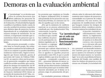 Opinión | «Demoras en la evaluación ambiental» por Caroline Stamm y Felipe Irarrázabal