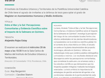 Defensa de Tesis MHM | Alejandra Rojas “Entre el Mar y la Sal: Percepciones Comunitarias y Evidencia Científica sobre el Impacto de la Salmuera en Quintero»