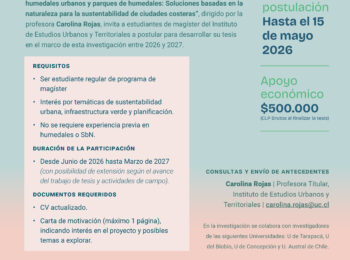 Proyecto FONDECYT sobre humedales urbanos convoca a tesistas de magíster