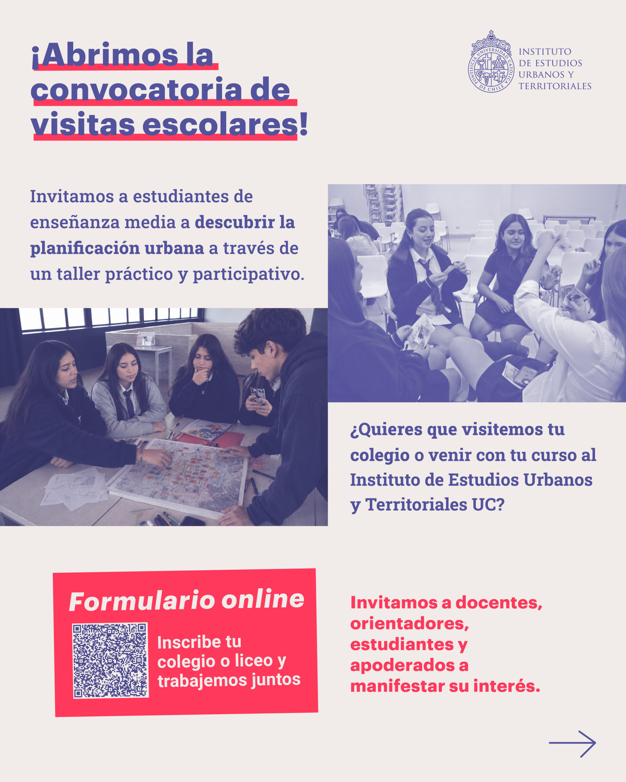 IEUT UC abre convocatoria para que colegios participen en talleres de planificación urbana